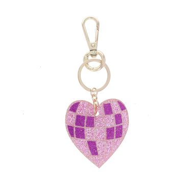 Porte-clés en résine cœur boule disco à paillettes