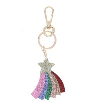 Porte-clés en résine étoile filante multicolore à paillettes