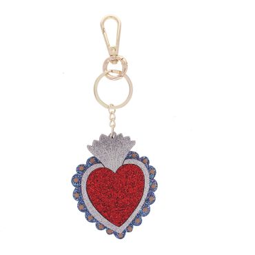 Porte-clés en résine coeur ex-voto à paillettes