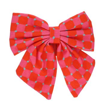 Barrette cheveux gros noeud damier rose et rouge Paraty
