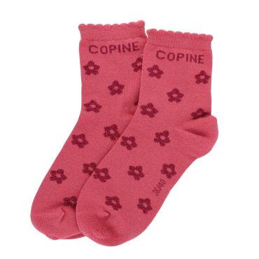 Chaussettes femme à paillettes roses fleurs "Copine"