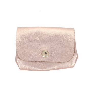 Porte-monnaie 3 compartiments en cuir irisé or rose