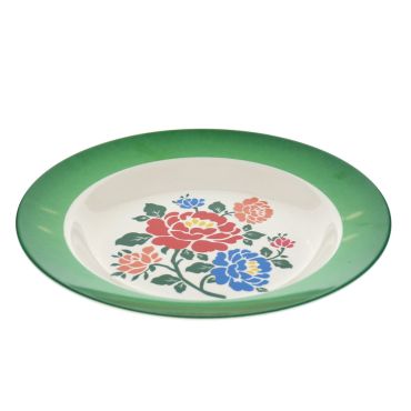 Assiette en mélamine verte à fleurs polka folk