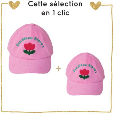 Duo casquette adulte enfant Tulipes rose