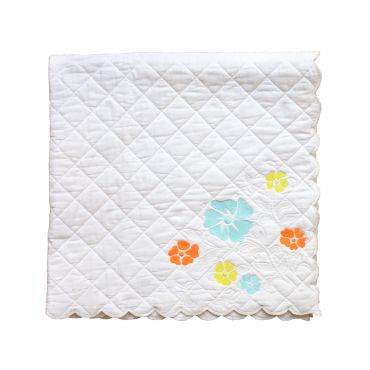 Plaid brodé aqua flowers