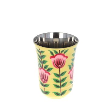 verre en acier jaune à fleurs