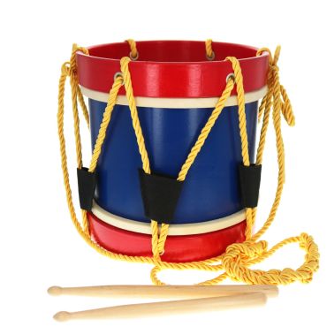 tambour en bois bleu et rouge