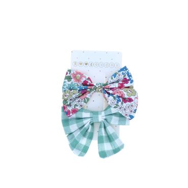 Lot de 2 barrettes à nœud fleurs et carreaux