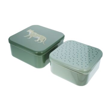 lot de deux lunch box leopard kaki 