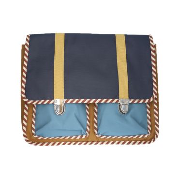 cartable color block marron bleu