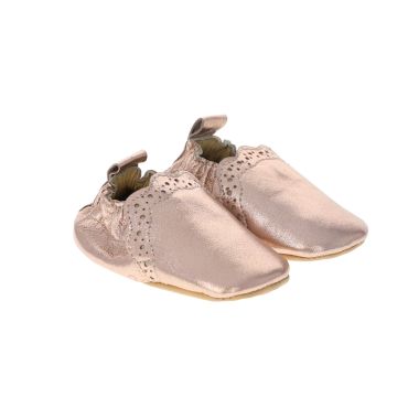 chaussons cuir rose brillant bébé