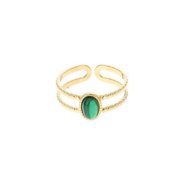 Bague dorée 2 rangs pierre Malachite