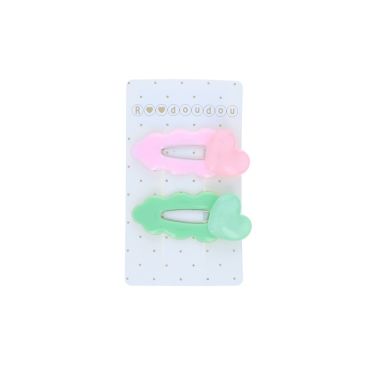 barrettes coeurs rose et verte