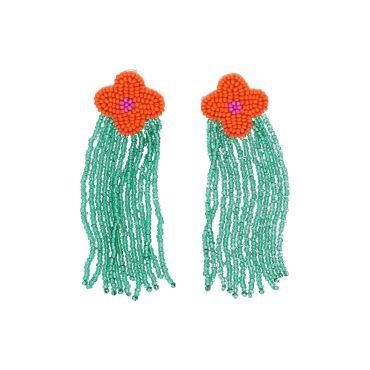 boucles d'oreilles en perles fleurs orange et vertes