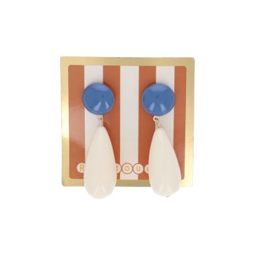 boucles d'oreilles résine goutte bleu et écru