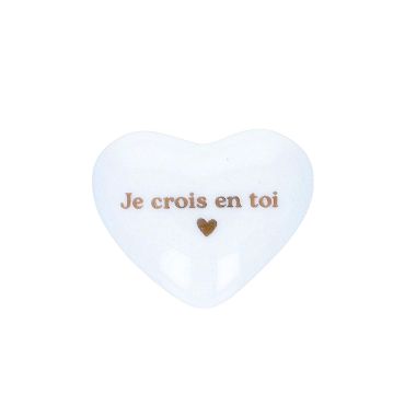 Coeur en céramique blanc et doré je crois en toi