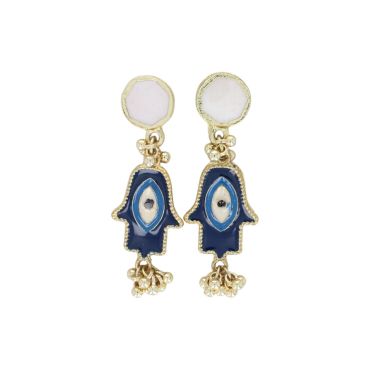 Boucles d'oreilles dorées et main de fatma