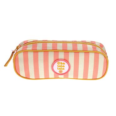 trousse d'école rayée rose