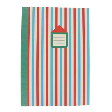 cahier à rayures bleu rouge dans les airs