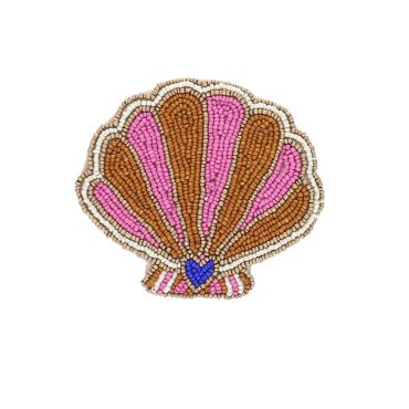 porte-monnaie perles tressées coquillage rose et bronze