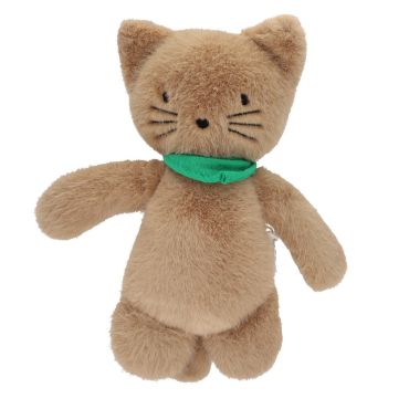 Peluche chat marron et bandana vert