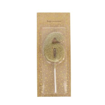 bougie chiffre 6 paillettes dorées