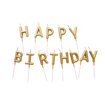 Bougies d'anniversaire lettres dorées HAPPY BIRTHDAY