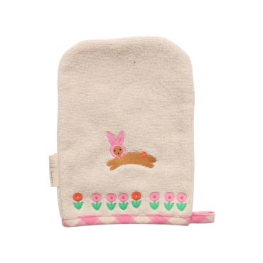 gant de toilette en éponge lapin rose