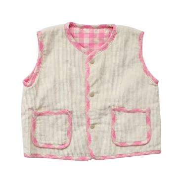 gilet sans manches carreaux roses