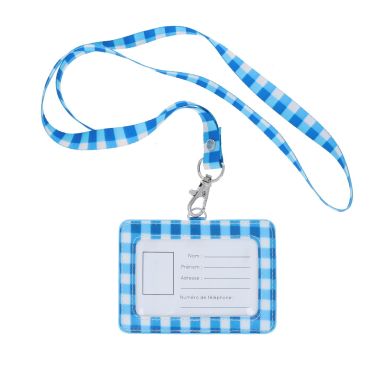 porte badge tour de cou vichy bleu