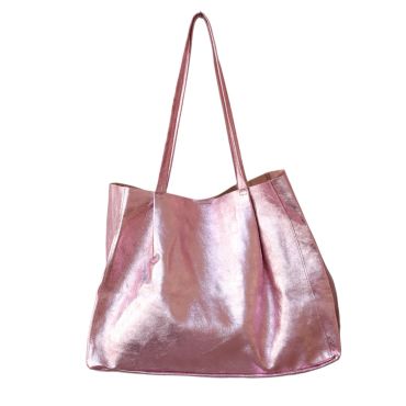 grand sac cabas en cuir irisé rose femme