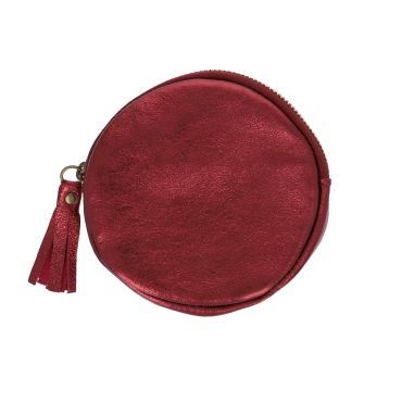 Porte-monnaie rond en cuir bordeaux irisé