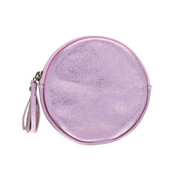 porte-monnaie rond en cuir rose pale