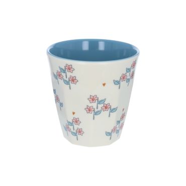 grand verre en mélamine fleuri bleu