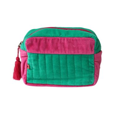 trousse de toilette en velours rose et vert