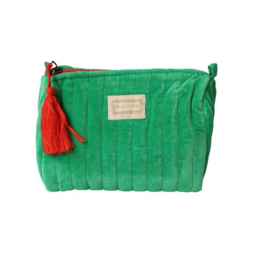 trousse de toilette verte en velours
