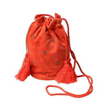 sac bourse en velours orange et perles