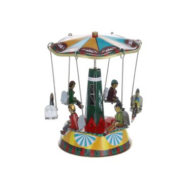 Carrousel en métal vintage jaune et bleu