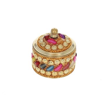 boite ronde laiton perles multicolores