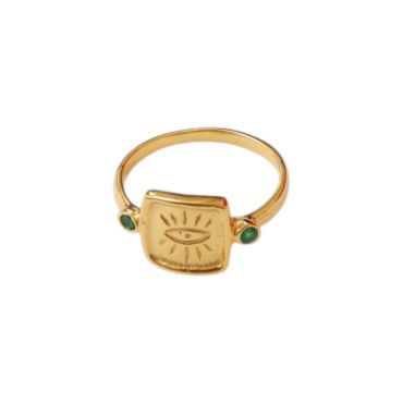 Bague dorée Karishma verte oeil protecteur taille 52