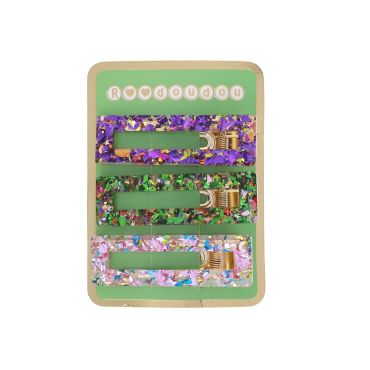 lot 3 barrettes violet vert rose