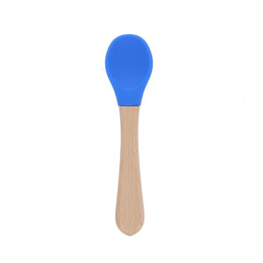Cuillère bébé en bois et silicone bleu - Petit déj