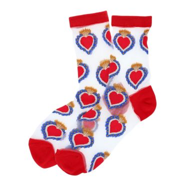 chaussettes en nylon femme coeurs ex-voto