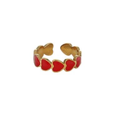 bague coeurs rouge et doré