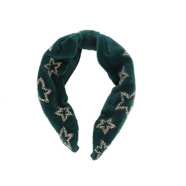 serre-tête en velours vert perles brodées