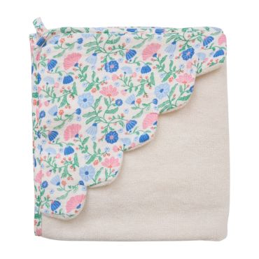 cape de bain bébé fleurie bleue et rose