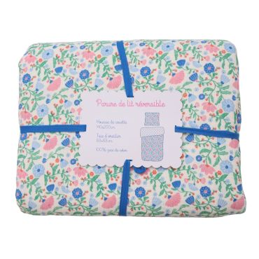 parure de lit enfant fleurs bleues et roses