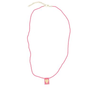 collier perles tissées coeur jaune