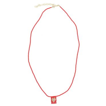 collier en perles coeur rouge