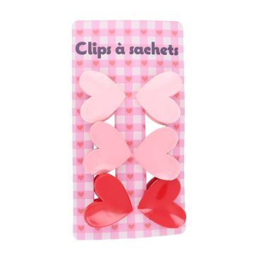Lot de 6 clips à sachets roses Coeur